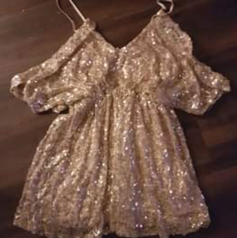 Open shoulder sequin dress